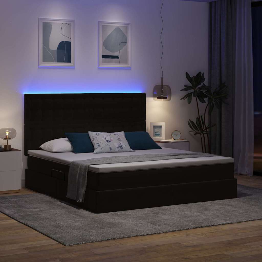 LED opbevarings seng med madras Sort 160 x 200 cm Fløjl