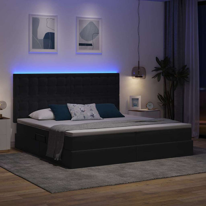 LED opbevarings seng med madras Mørkegrå 200 x 200 cm Fløjl
