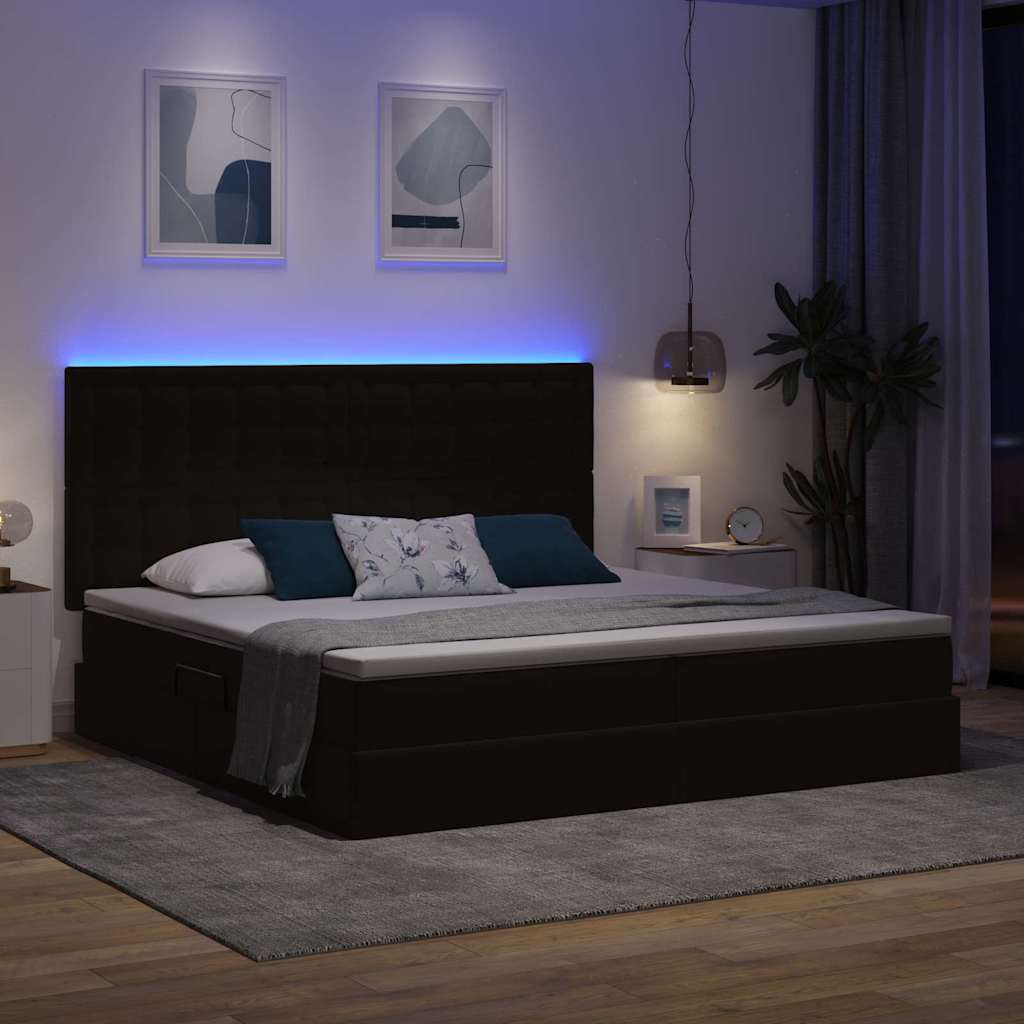 LED opbevarings seng med madras Sort 200 x 200 cm Fløjl