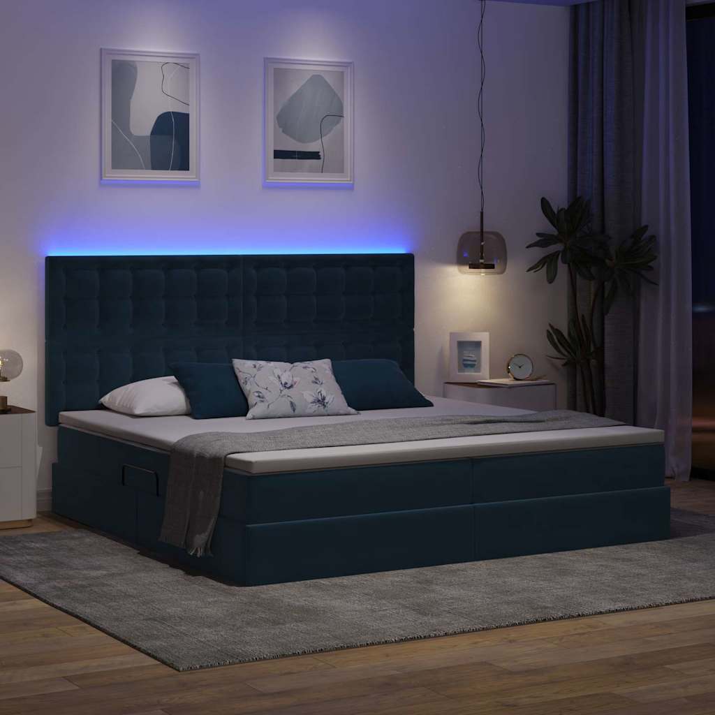 LED opbevarings seng med madras Mørk blå 200 x 200 cm Fløjl