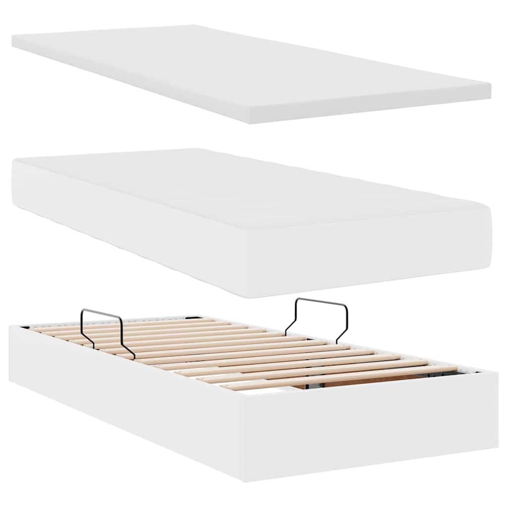 Seng med opbevaring og LED Ren Hvid 180 x 200 cm Kunstlæder