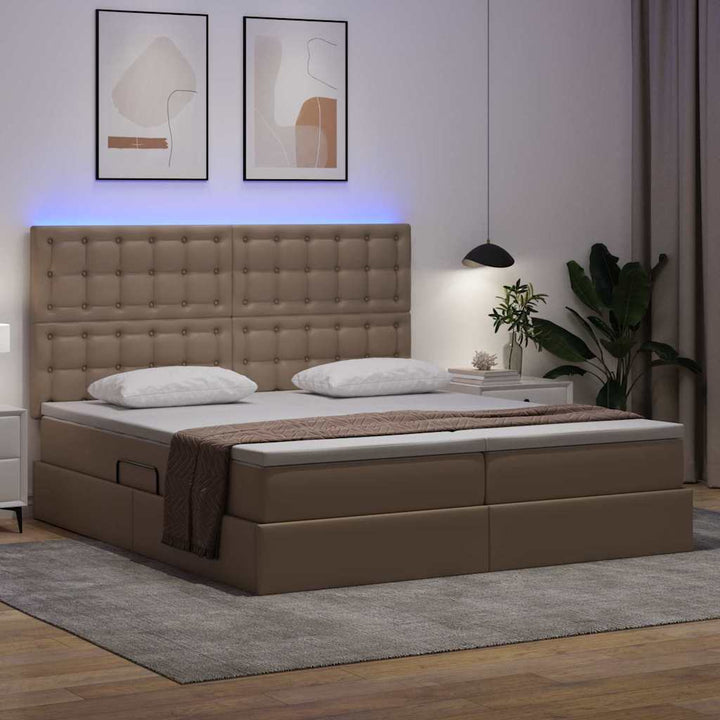 Seng med opbevaring og LED Cappuccino 180 x 200 cm Kunstlæder