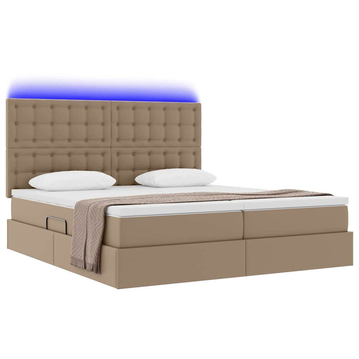 Seng med opbevaring og LED Cappuccino 180 x 200 cm Kunstlæder
