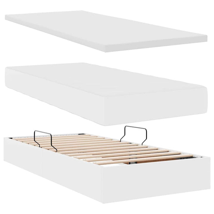 Seng med opbevaring og LED Ren Hvid 200 x 200 cm Kunstlæder