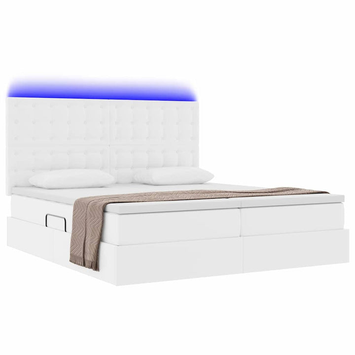 Seng med opbevaring og LED Ren Hvid 200 x 200 cm Kunstlæder