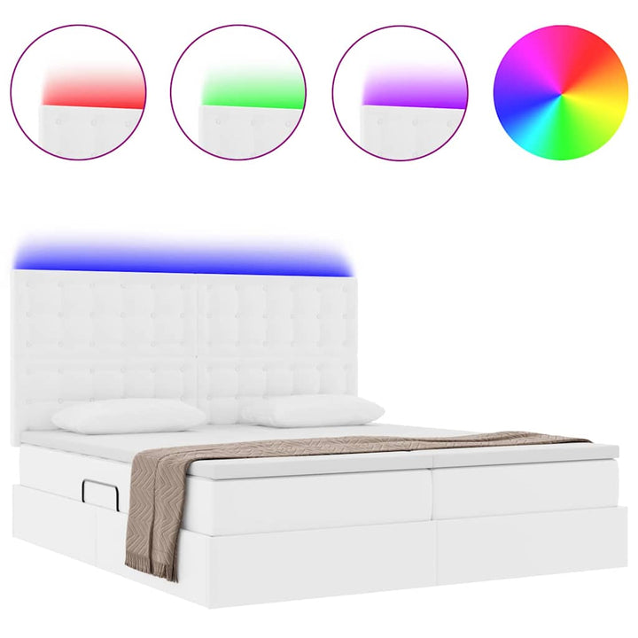 Seng med opbevaring og LED Ren Hvid 200 x 200 cm Kunstlæder