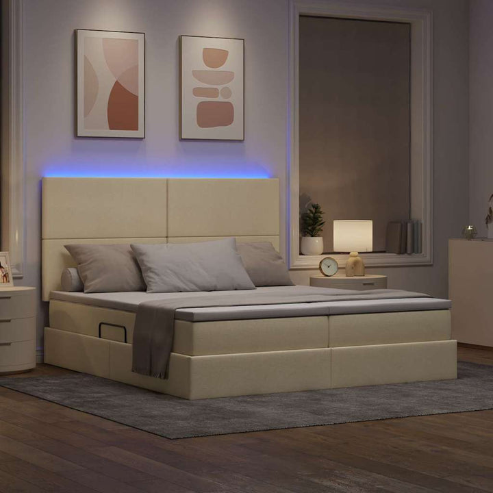 LED opbevarings seng med madras Creme 180 x 200 cm Stof