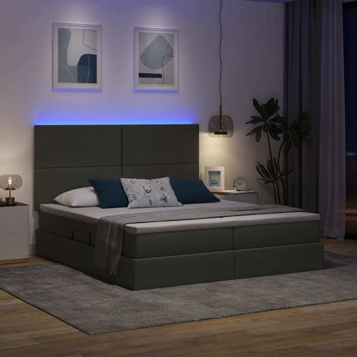 LED opbevarings seng med madras Mørkegrå 200 x 200 cm Stof