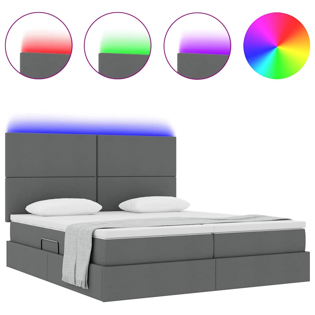 LED opbevarings seng med madras Mørkegrå 200 x 200 cm Stof