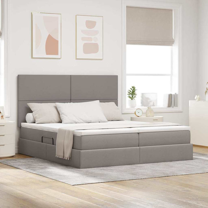 LED opbevarings seng med madras Gråbrun 200 x 200 cm Stof