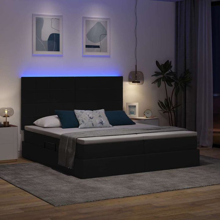 LED opbevarings seng med madras Sort 180 x 200 cm Stof
