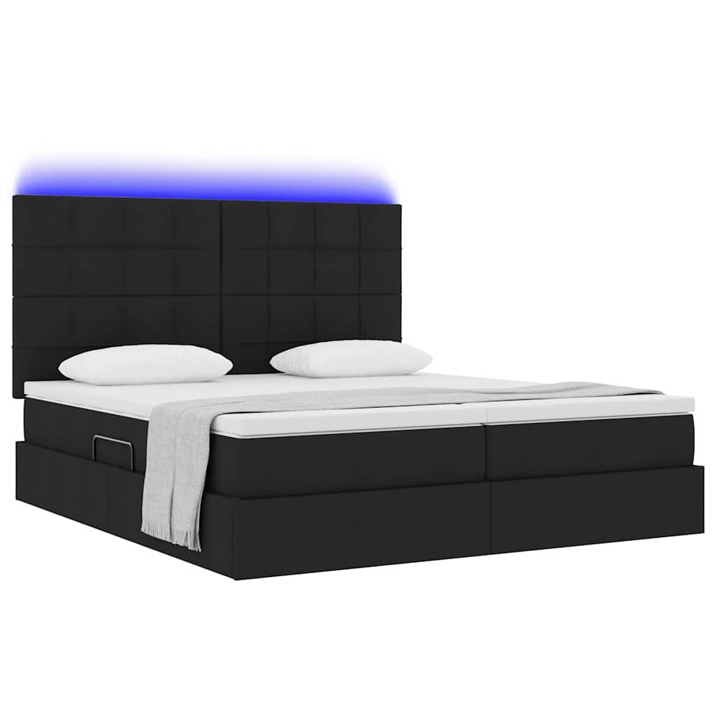 LED opbevarings seng med madras Sort 180 x 200 cm Stof