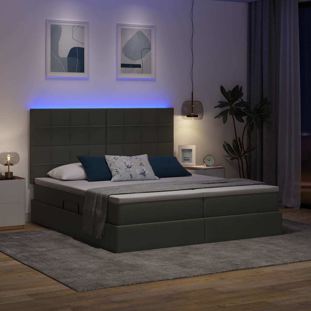 LED opbevarings seng med madras Mørkegrå 200 x 200 cm Stof