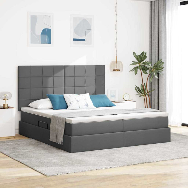 LED opbevarings seng med madras Mørkegrå 200 x 200 cm Stof