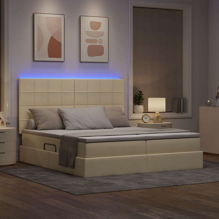 LED opbevarings seng med madras Creme 200 x 200 cm Stof