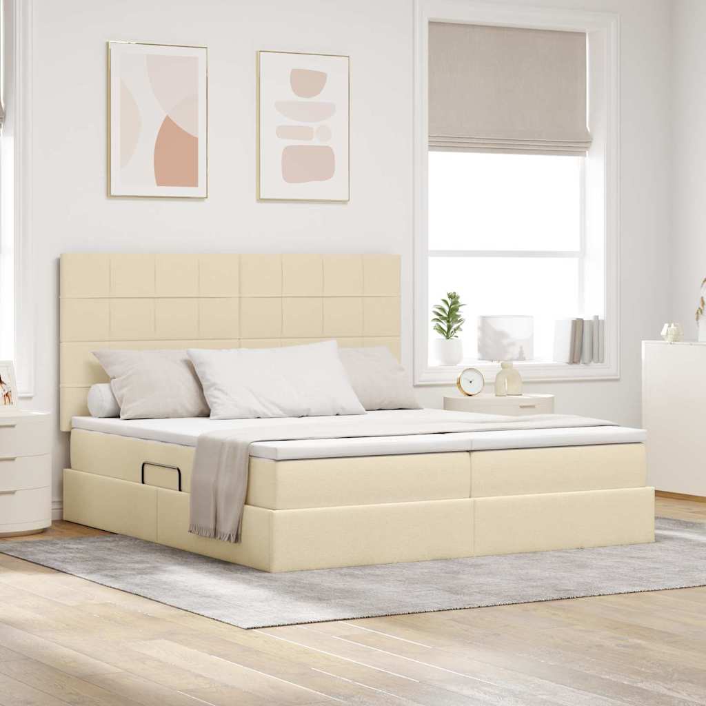 LED opbevarings seng med madras Creme 200 x 200 cm Stof