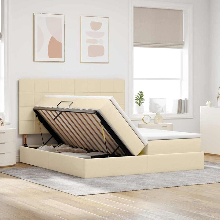 LED opbevarings seng med madras Creme 200 x 200 cm Stof