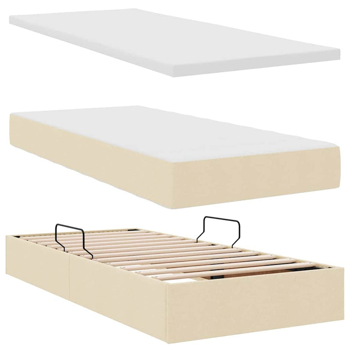 LED opbevarings seng med madras Creme 200 x 200 cm Stof