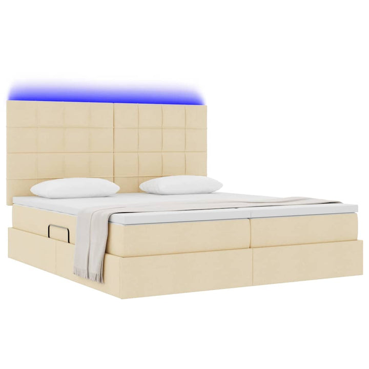LED opbevarings seng med madras Creme 200 x 200 cm Stof