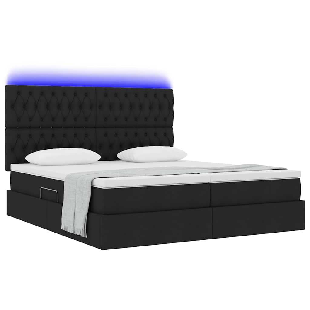 LED opbevarings seng med madras Sort 180 x 200 cm Stof