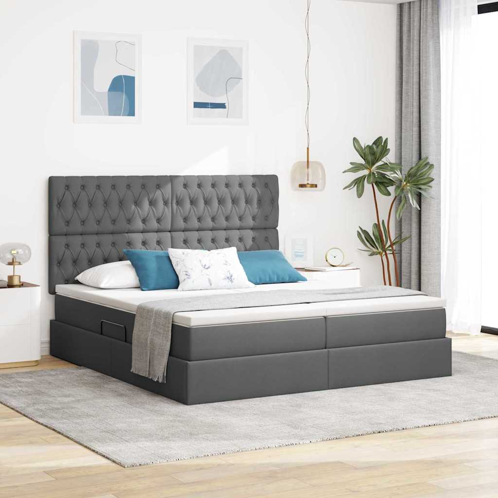 LED opbevarings seng med madras Mørkegrå 200 x 200 cm Stof
