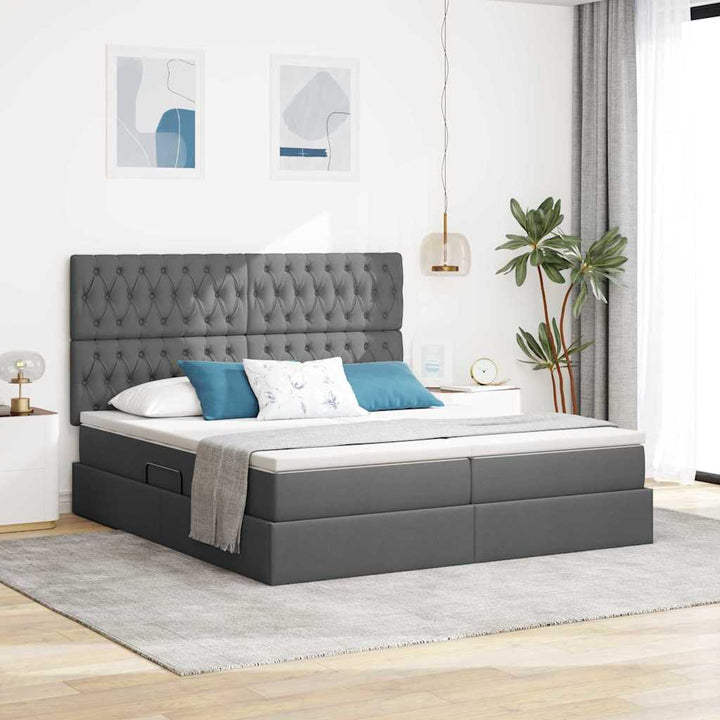 LED opbevarings seng med madras Mørkegrå 200 x 200 cm Stof