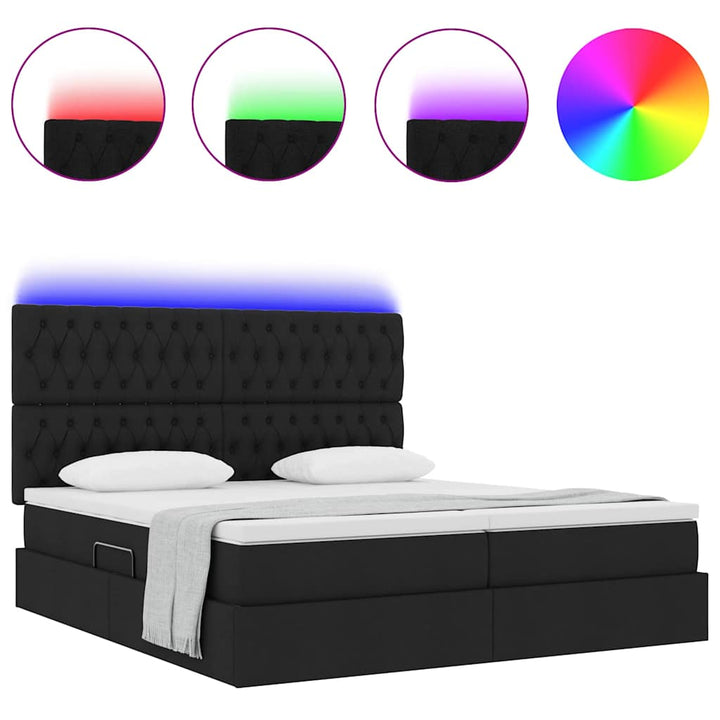LED opbevarings seng med madras Sort 200 x 200 cm Stof