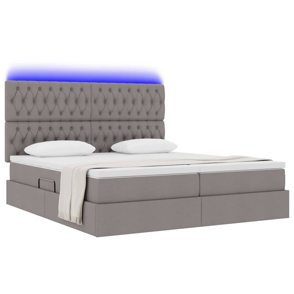 LED opbevarings seng med madras Gråbrun 200 x 200 cm Stof