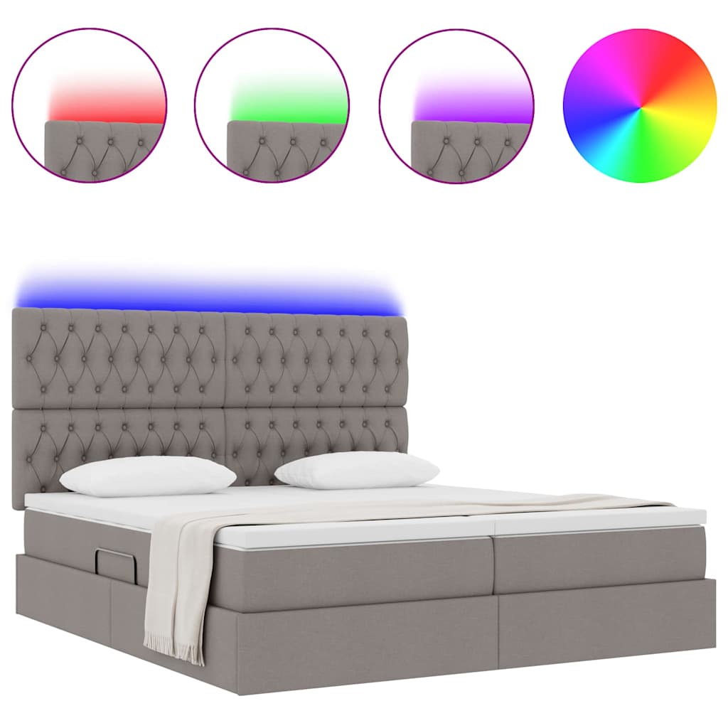LED opbevarings seng med madras Gråbrun 200 x 200 cm Stof