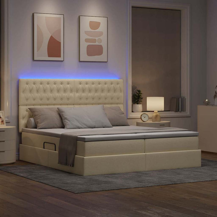LED opbevarings seng med madras Creme 200 x 200 cm Stof
