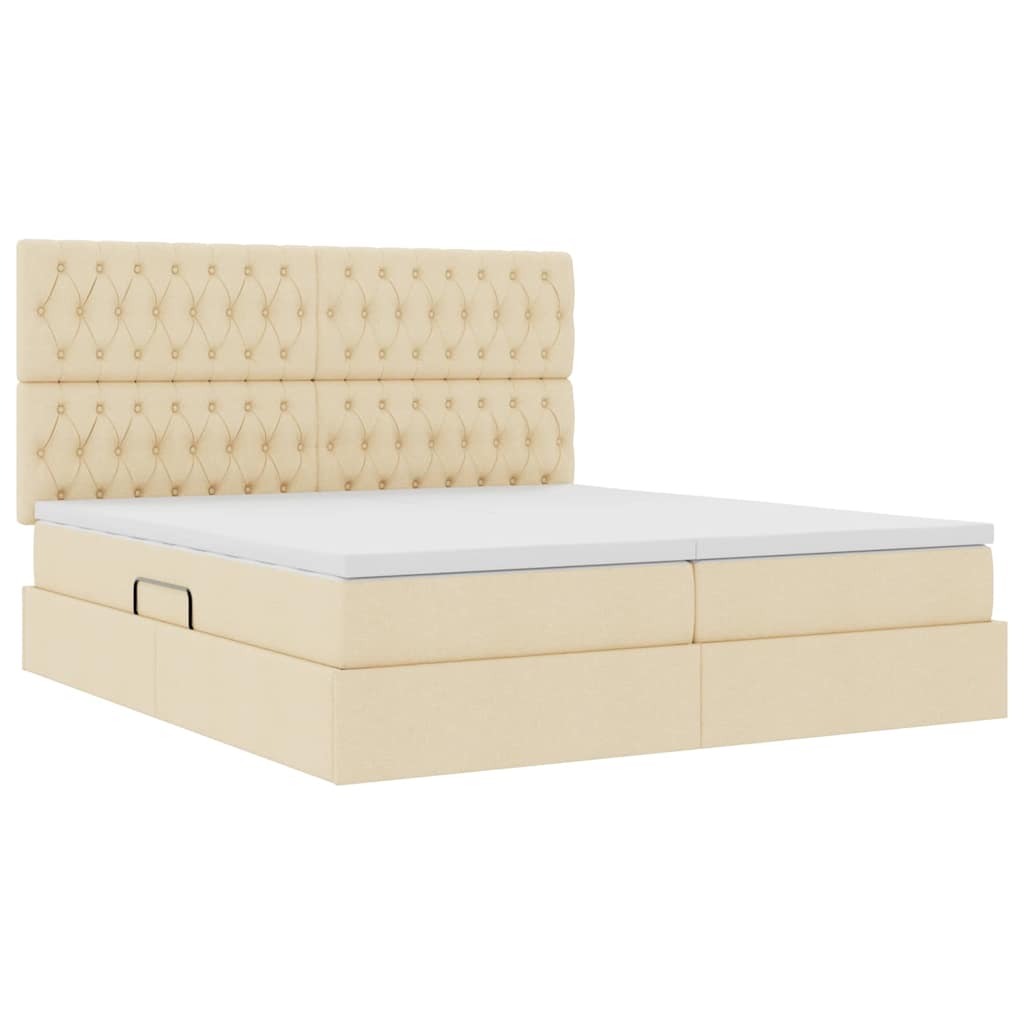 LED opbevarings seng med madras Creme 200 x 200 cm Stof