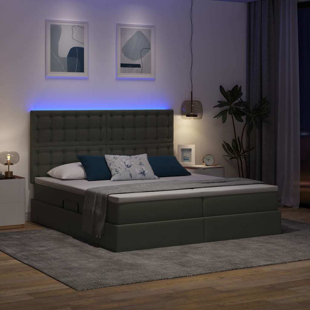LED opbevarings seng med madras Mørkegrå 180 x 200 cm Stof