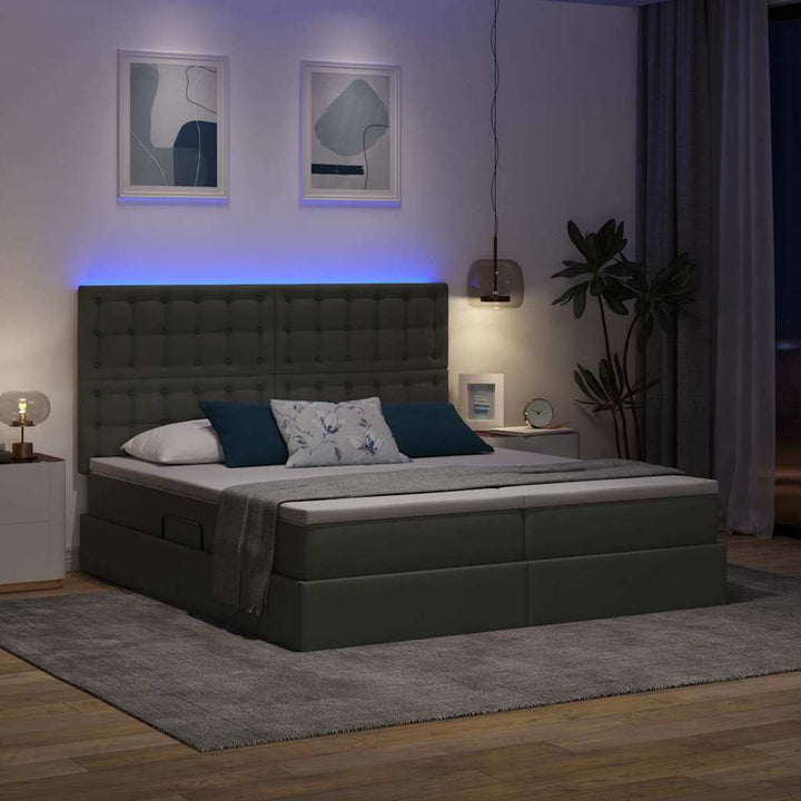 LED opbevarings seng med madras Mørkegrå 180 x 200 cm Stof