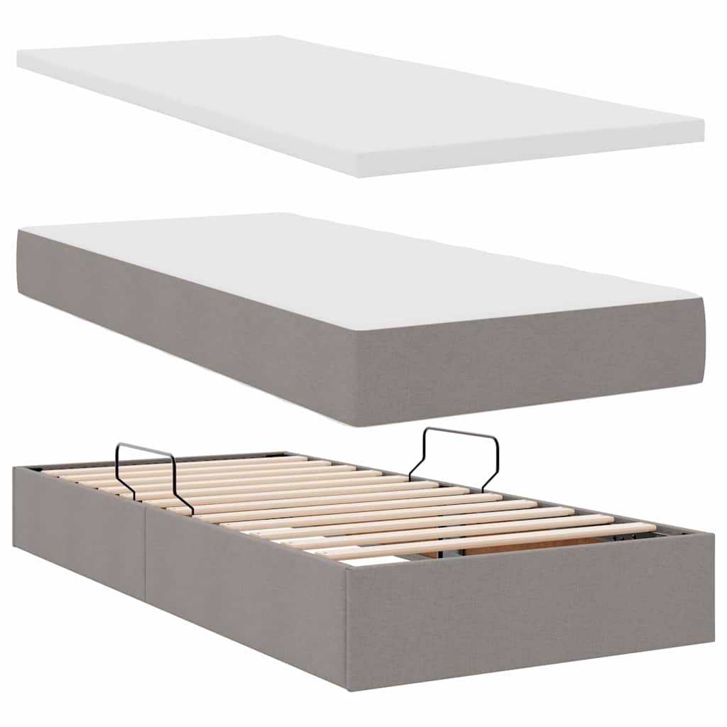 LED opbevarings seng med madras Gråbrun 180 x 200 cm Stof