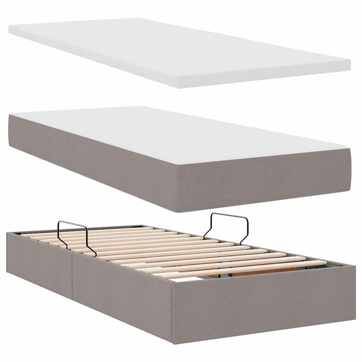 LED opbevarings seng med madras Gråbrun 180 x 200 cm Stof