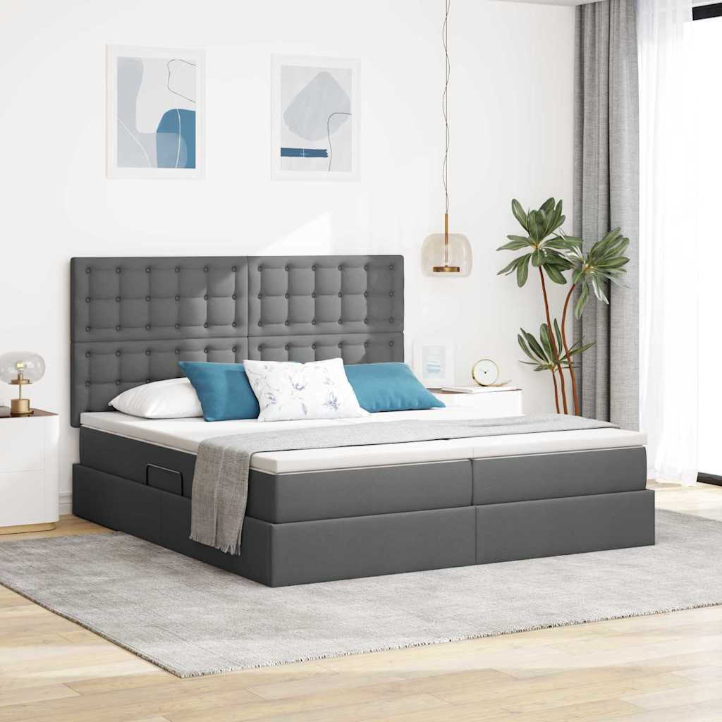 LED opbevarings seng med madras Mørkegrå 200 x 200 cm Stof
