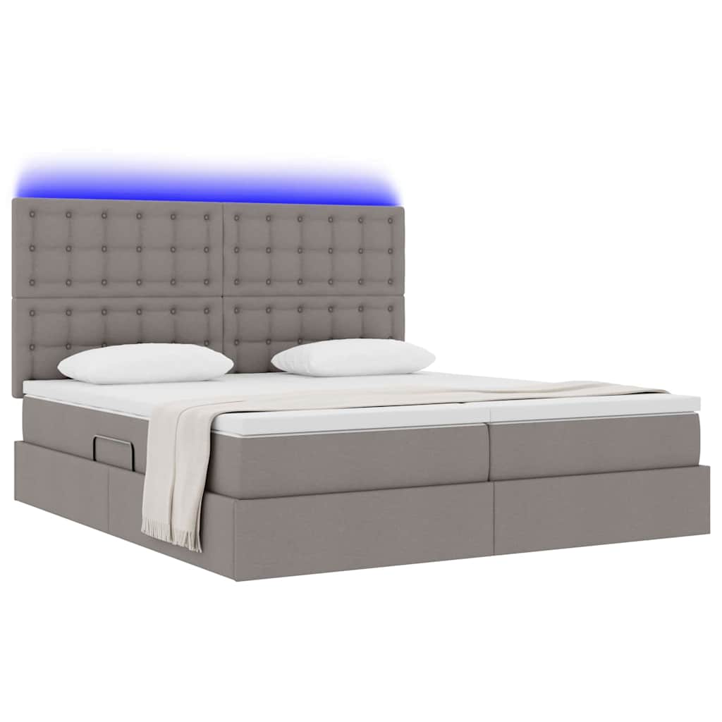 LED opbevarings seng med madras Gråbrun 200 x 200 cm Stof