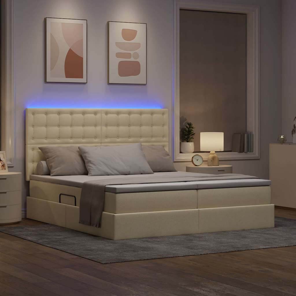 LED opbevarings seng med madras Creme 200 x 200 cm Stof