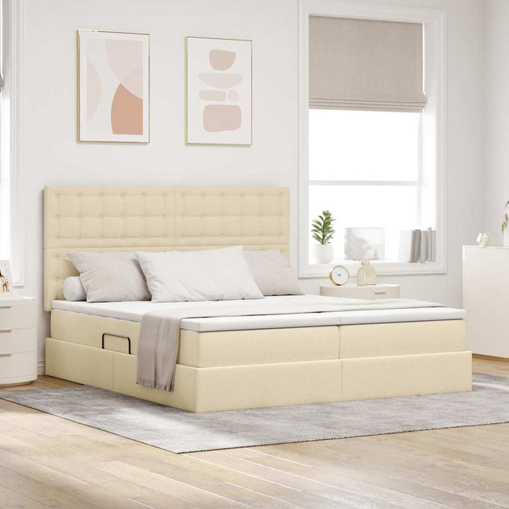 Seng med LED -strimmellys Creme 200 x 200 cm Stof