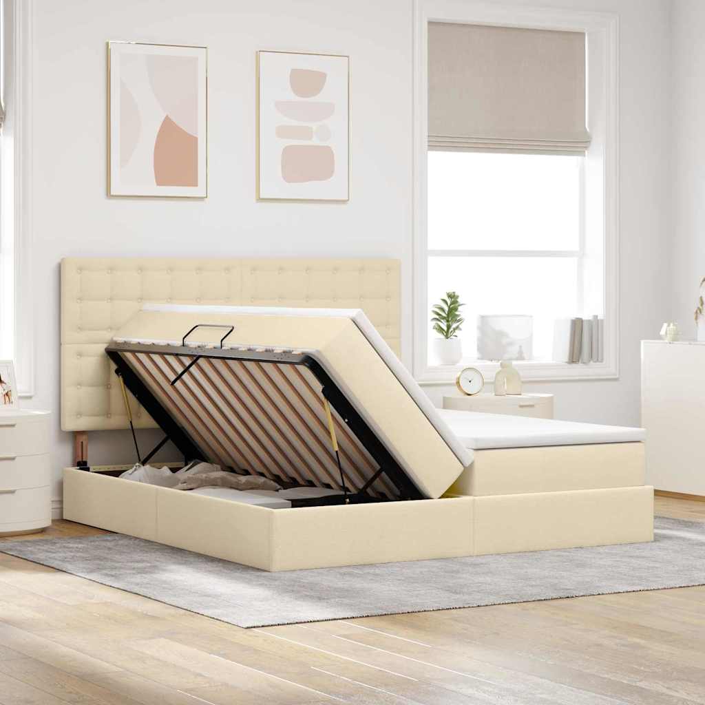 LED opbevarings seng med madras Creme 200 x 200 cm Stof