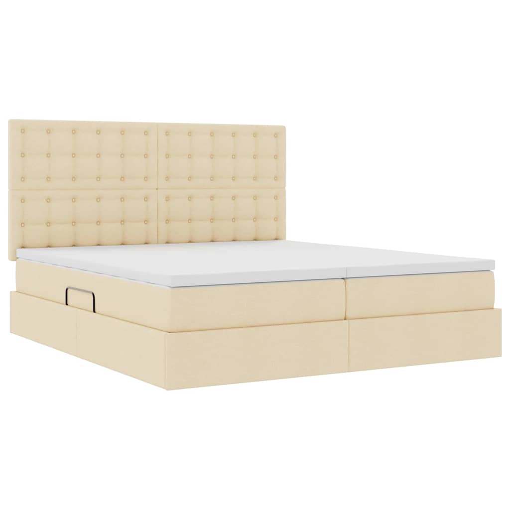 Seng med LED -strimmellys Creme 200 x 200 cm Stof