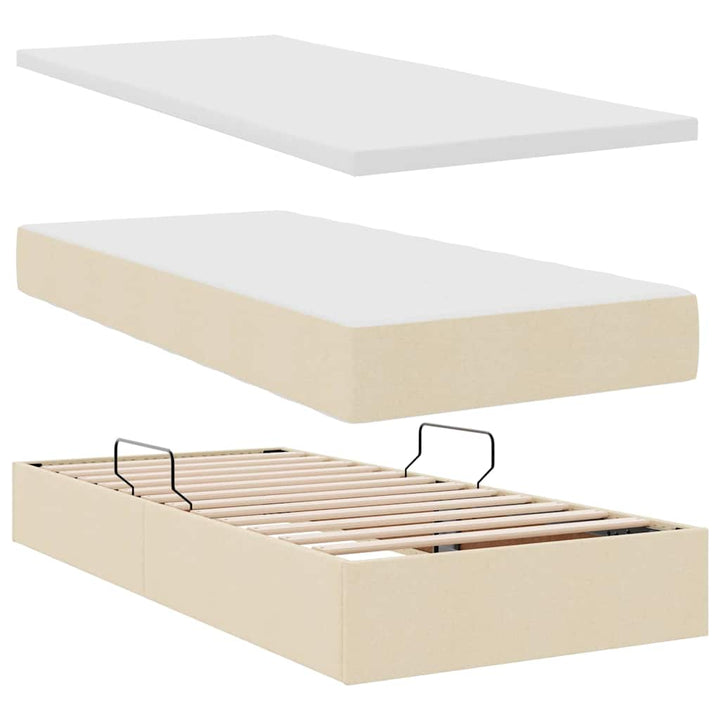 Seng med LED -strimmellys Creme 200 x 200 cm Stof