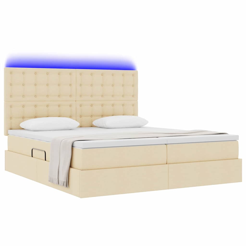 LED opbevarings seng med madras Creme 200 x 200 cm Stof
