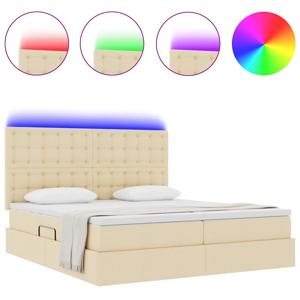 Seng med LED -strimmellys Creme 200 x 200 cm Stof