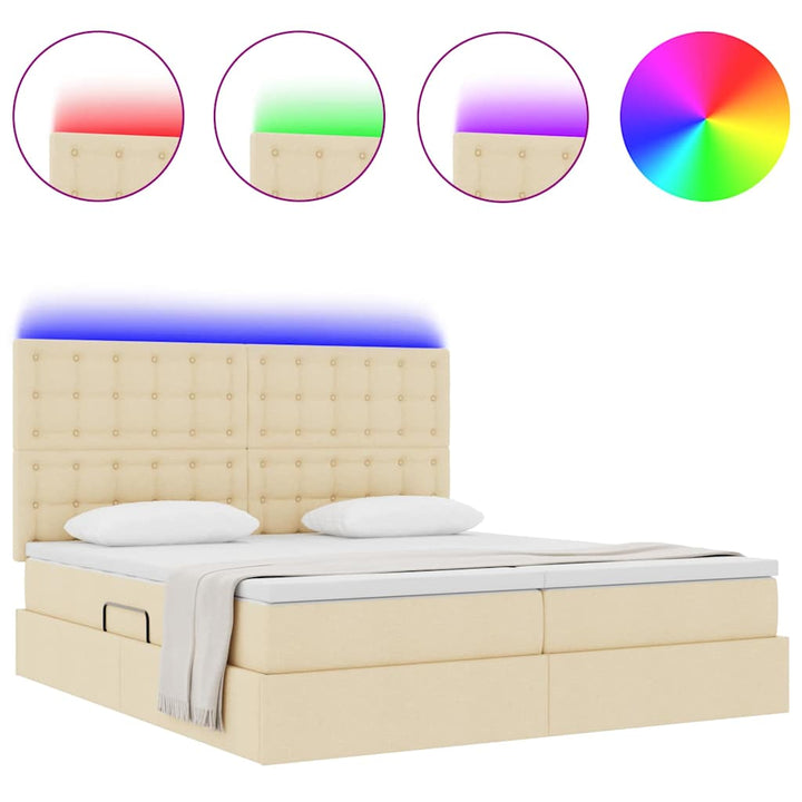 Seng med LED -strimmellys Creme 200 x 200 cm Stof
