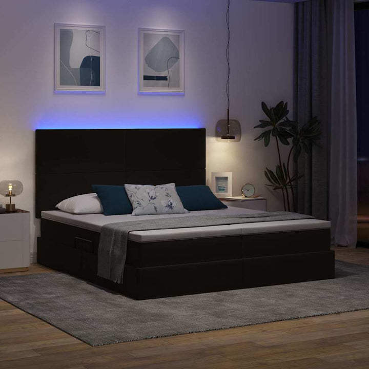 LED opbevarings seng med madras Sort 180 x 200 cm Fløjl