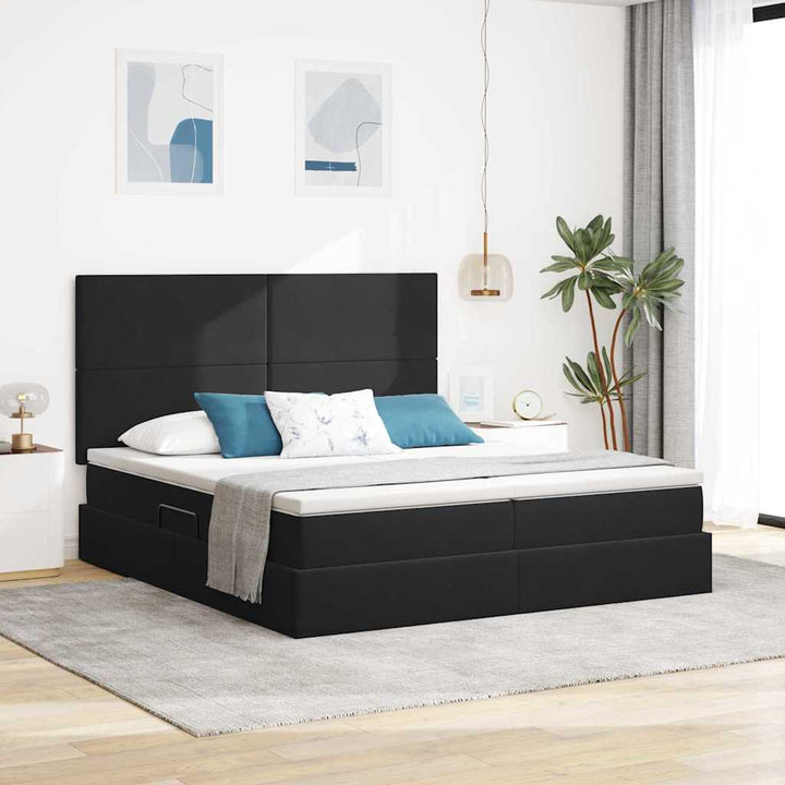 LED opbevarings seng med madras Sort 180 x 200 cm Fløjl