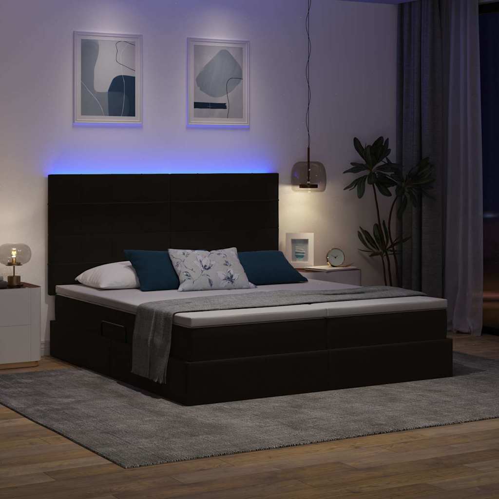 LED opbevarings seng med madras Sort 180 x 200 cm Fløjl