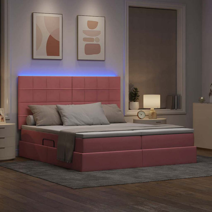 LED opbevarings seng med madras Lyserød 180 x 200 cm Fløjl