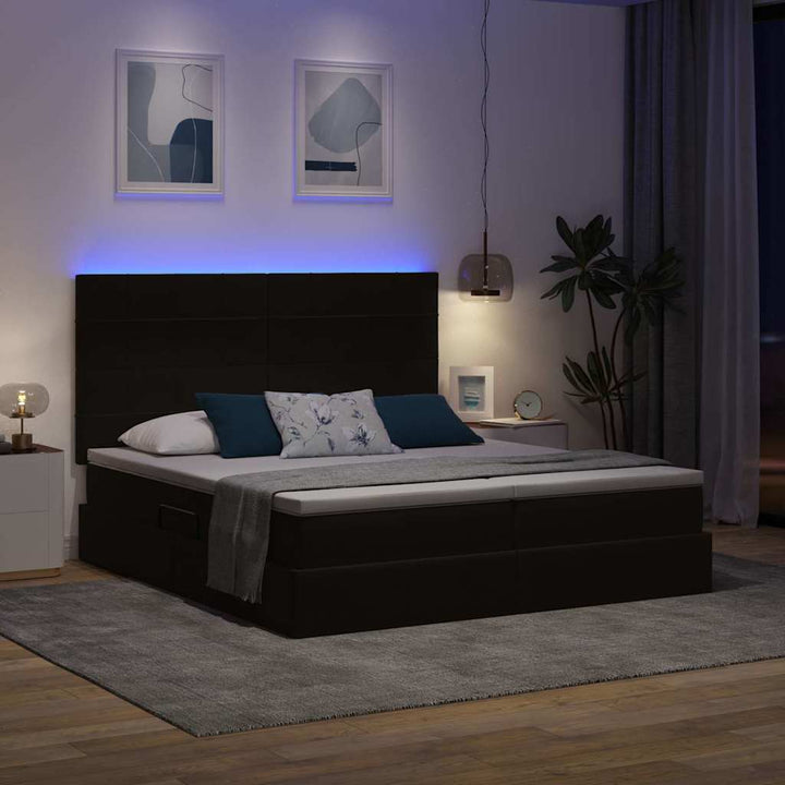 LED opbevarings seng med madras Sort 200 x 200 cm Fløjl